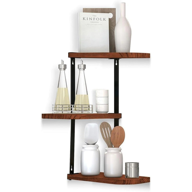 Load image into Gallery viewer, Floating Corner Shelf - Wood Wall Mounted Display Storage for Home Decor
