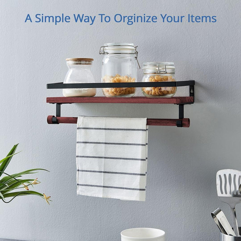 Load image into Gallery viewer, Wall Mounted Floating Shelf with Rail and Wooden Towel Rod
