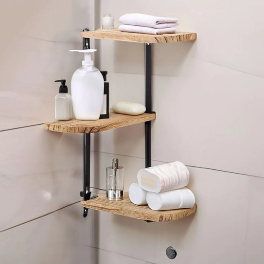 Floating Corner Shelf - Wood Wall Mounted Display Storage for Home Decor