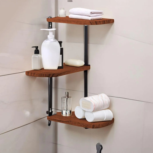 Floating Corner Shelf - Wood Wall Mounted Display Storage for Home Decor