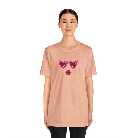 United by Love: Pink Heart Glasses Couple's Tee - Celebrate Valentine's Together