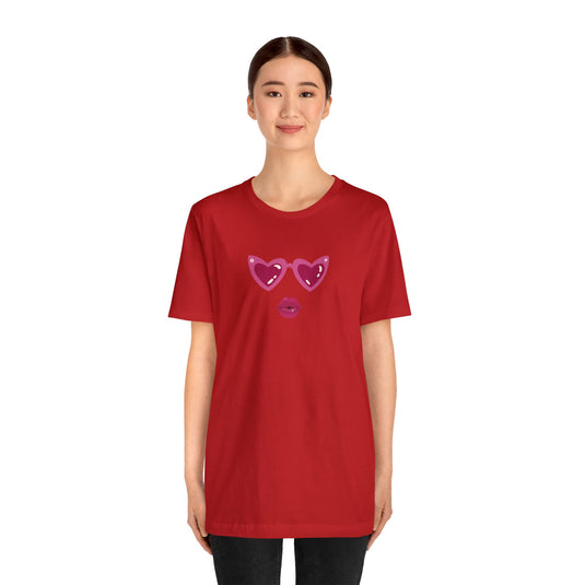 United by Love: Pink Heart Glasses Couple's Tee - Celebrate Valentine's Together