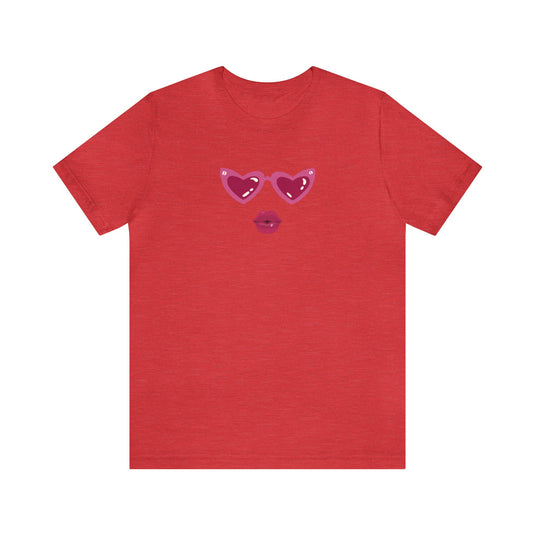 United by Love: Pink Heart Glasses Couple's Tee - Celebrate Valentine's Together