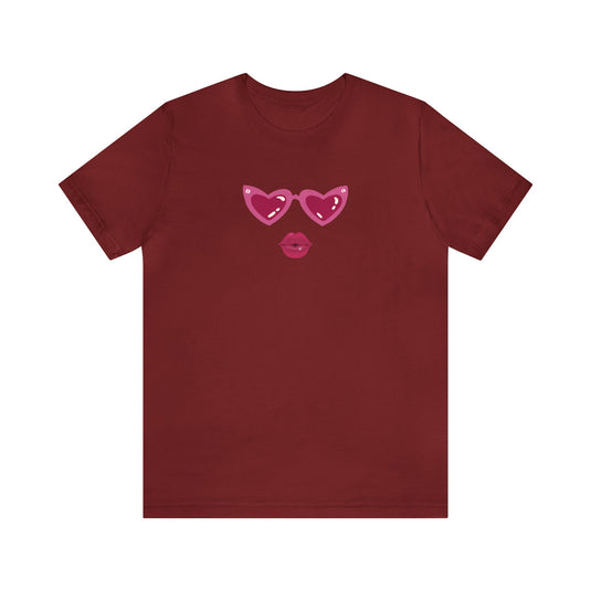 United by Love: Pink Heart Glasses Couple's Tee - Celebrate Valentine's Together