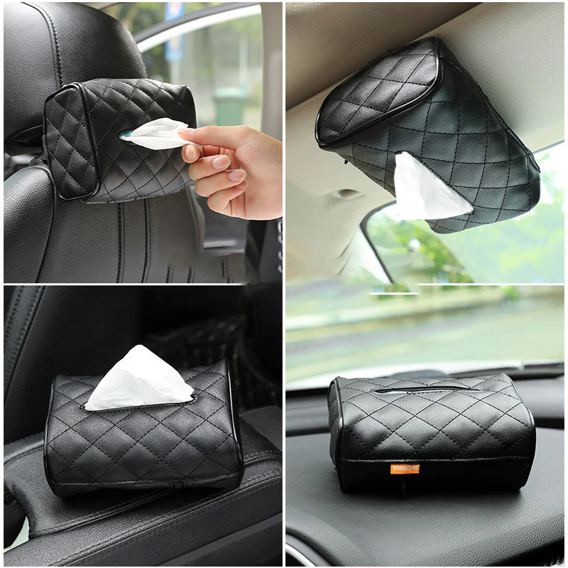 Load image into Gallery viewer, SHABELLA Plaid Pattern Microfiber Leather Car Hanging Tissue Holder
