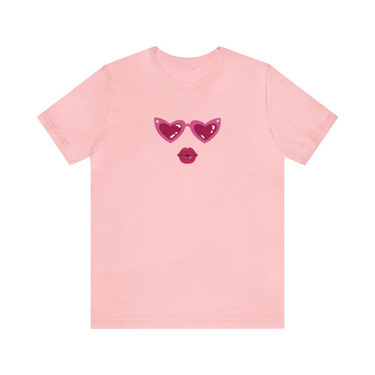 United by Love: Pink Heart Glasses Couple's Tee - Celebrate Valentine's Together