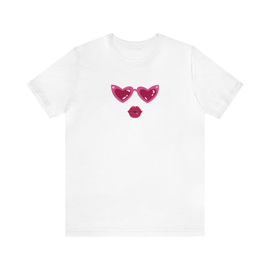 United by Love: Pink Heart Glasses Couple's Tee - Celebrate Valentine's Together