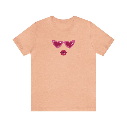 United by Love: Pink Heart Glasses Couple's Tee - Celebrate Valentine's Together