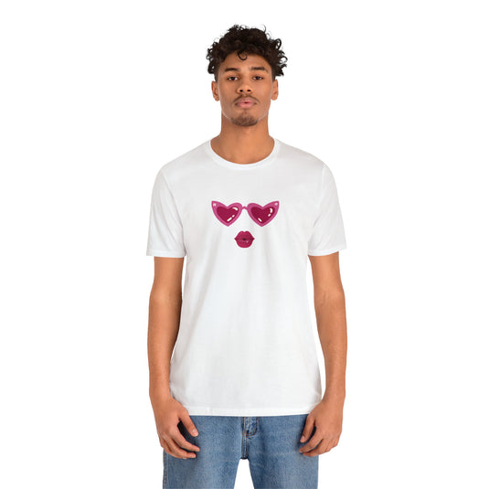 United by Love: Pink Heart Glasses Couple's Tee - Celebrate Valentine's Together