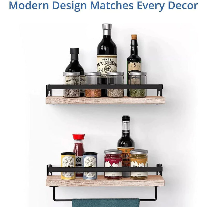 Load image into Gallery viewer, Rustic Wood Floating Shelf with Towel Rack - Perfect for Kitchen and Bathroom
