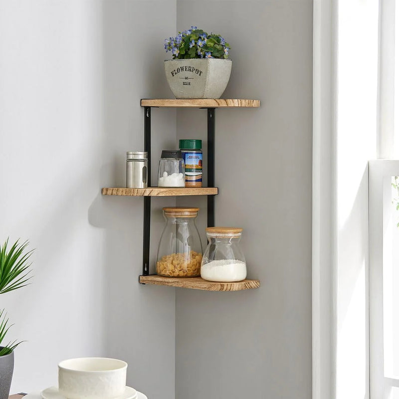 Load image into Gallery viewer, Floating Corner Shelf - Wood Wall Mounted Display Storage for Home Decor
