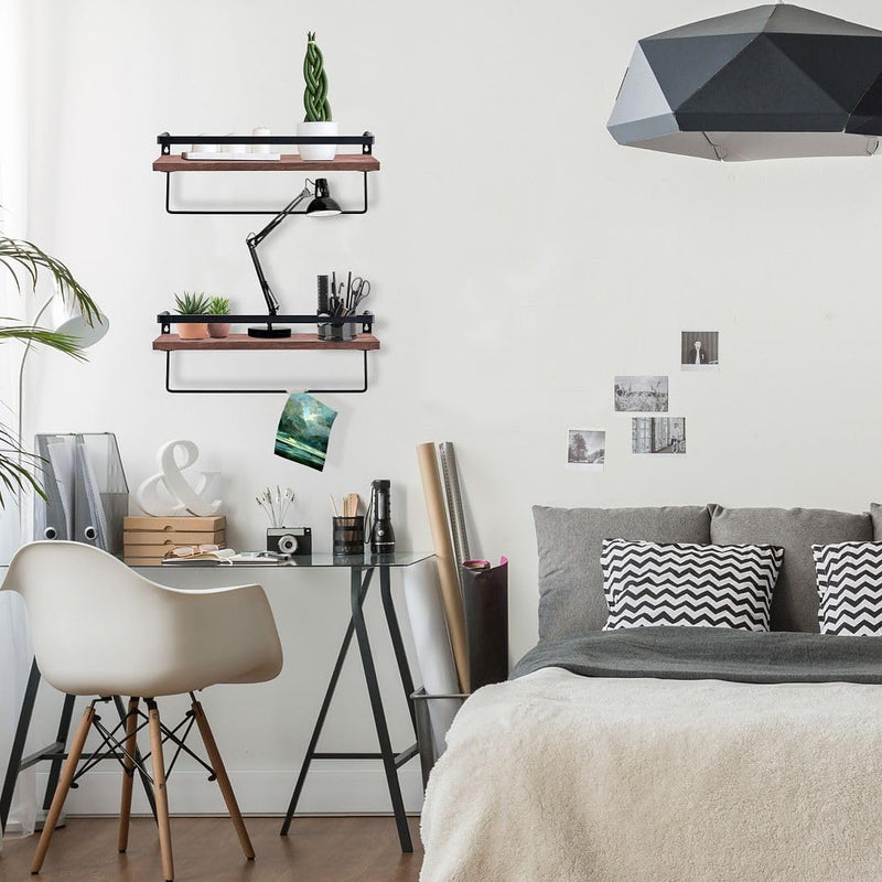 Load image into Gallery viewer, Rustic Wood Floating Shelf with Towel Rack - Perfect for Kitchen and Bathroom
