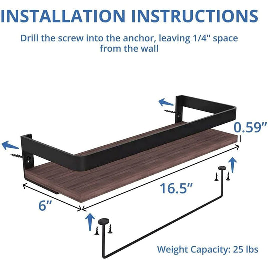 Rustic Wood Floating Shelf with Towel Rack - Perfect for Kitchen and Bathroom