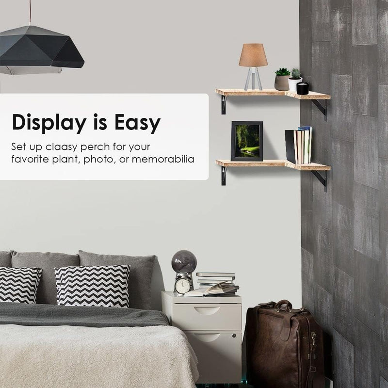 Load image into Gallery viewer, Floating Corner Shelf - Wood Wall Mounted Display Storage for Home Decor
