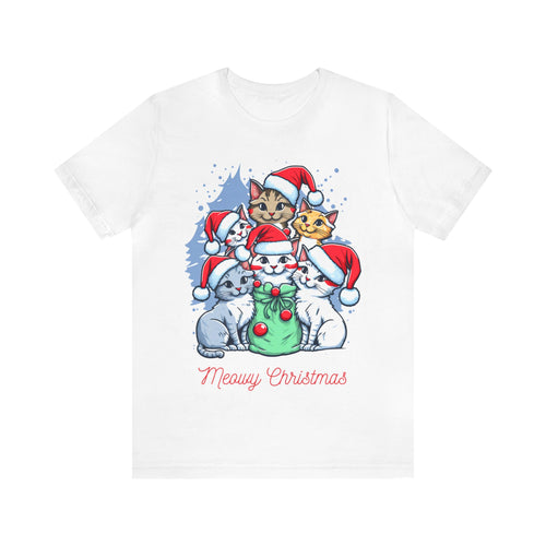 Meowy Christmas Cats Print Jersey Short Sleeve Tee
