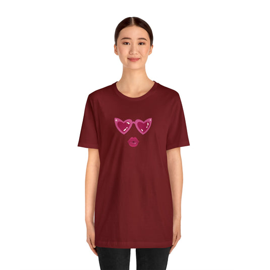 United by Love: Pink Heart Glasses Couple's Tee - Celebrate Valentine's Together