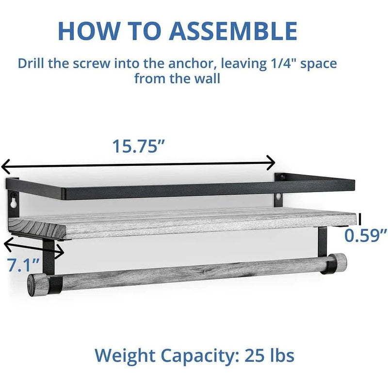 Load image into Gallery viewer, Wall Mounted Floating Shelf with Rail and Wooden Towel Rod
