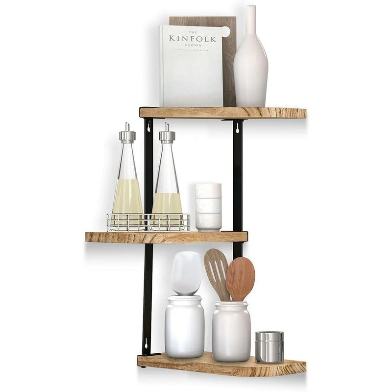 Load image into Gallery viewer, Floating Corner Shelf - Wood Wall Mounted Display Storage for Home Decor
