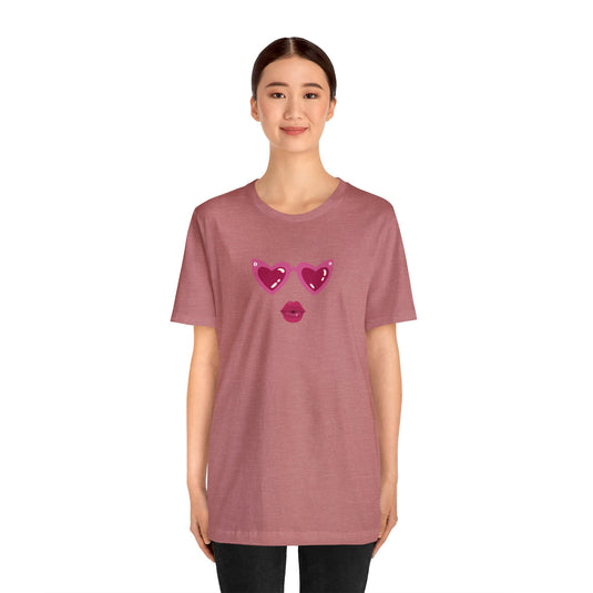 United by Love: Pink Heart Glasses Couple's Tee - Celebrate Valentine's Together