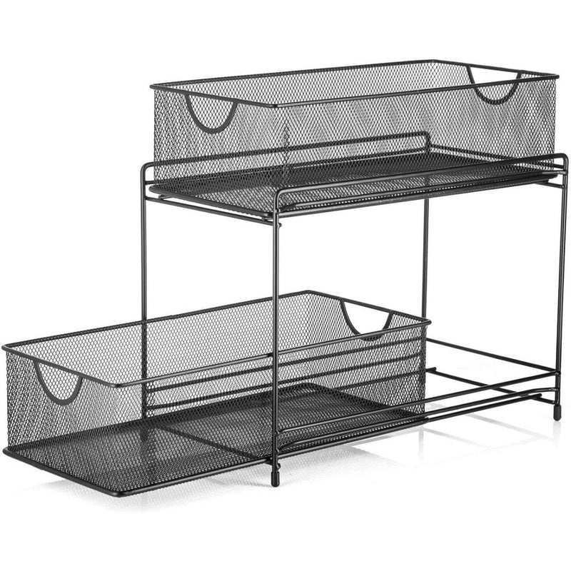 Load image into Gallery viewer, Premium 2-Tier Mesh Sliding Drawer Organizer for Bathroom, Pantry, and More - Space-Saving Design, Durable Steel Construction - 14&quot; X 12.75&quot; X 6.75&quot; - Black
