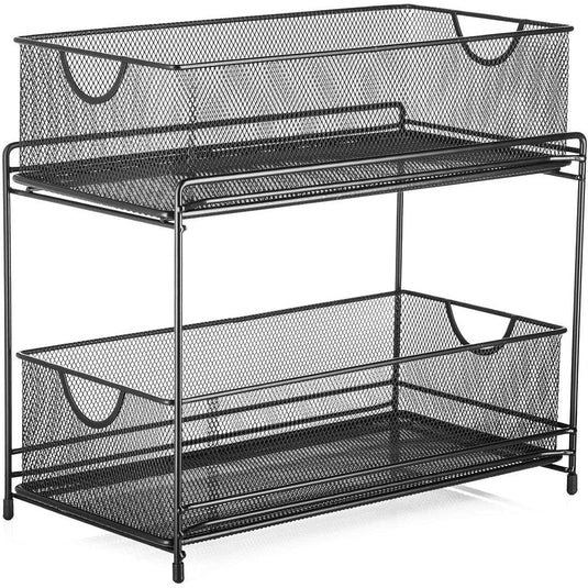 Premium 2-Tier Mesh Sliding Drawer Organizer for Bathroom, Pantry, and More - Space-Saving Design, Durable Steel Construction - 14