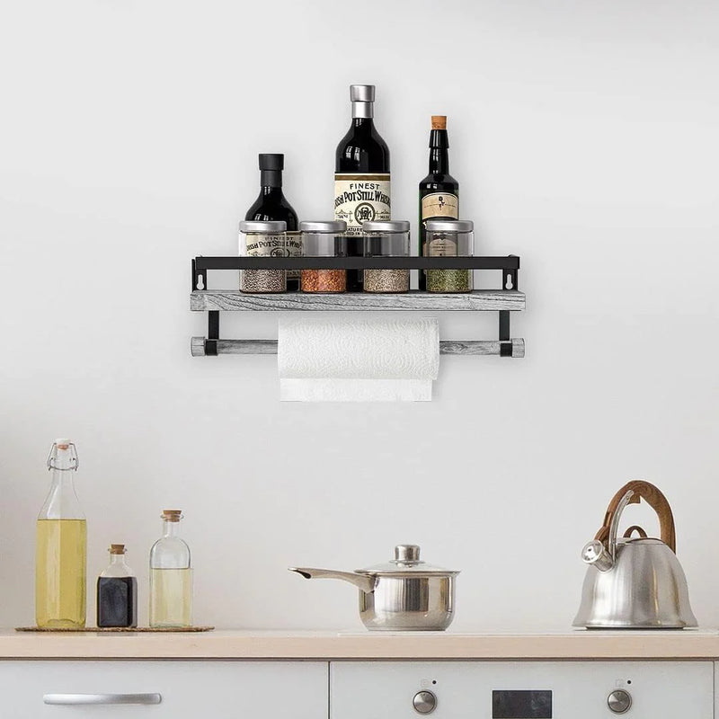 Load image into Gallery viewer, Wall Mounted Floating Shelf with Rail and Wooden Towel Rod
