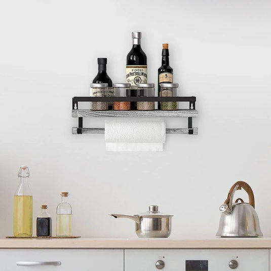 Wall Mounted Floating Shelf with Rail and Wooden Towel Rod