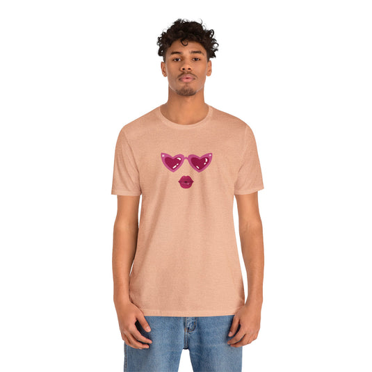 United by Love: Pink Heart Glasses Couple's Tee - Celebrate Valentine's Together