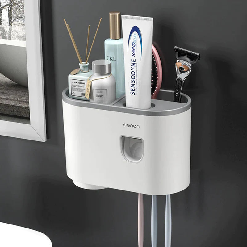 Load image into Gallery viewer, Magnetic Adsorption Toothbrush Holder Waterproof Storage Box 2/3/4 Cup Toothpaste Dispenser Wall Mounted Bathroom Accessories
