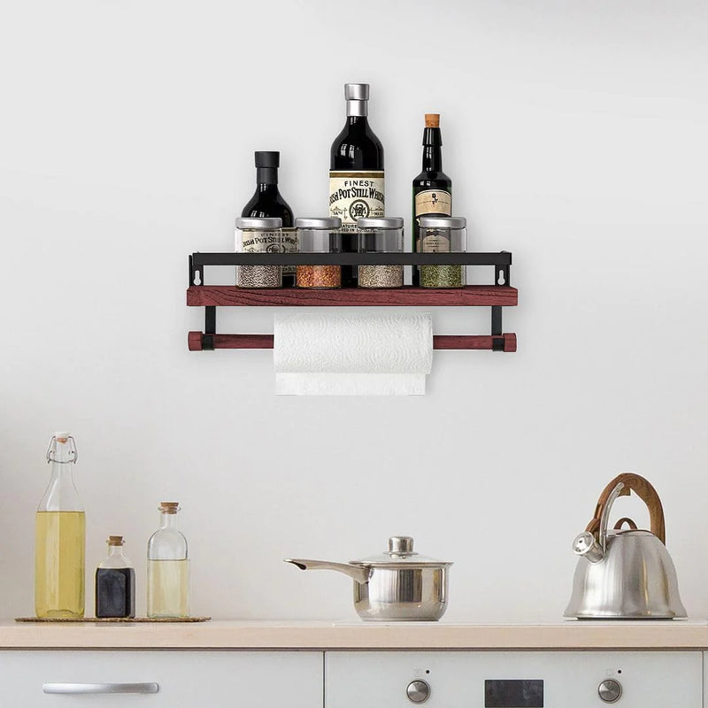 Load image into Gallery viewer, Wall Mounted Floating Shelf with Rail and Wooden Towel Rod
