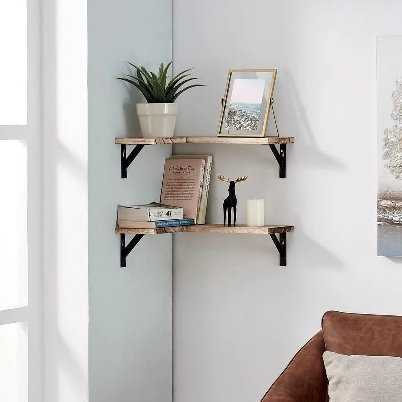 Load image into Gallery viewer, Floating Corner Shelf - Wood Wall Mounted Display Storage for Home Decor
