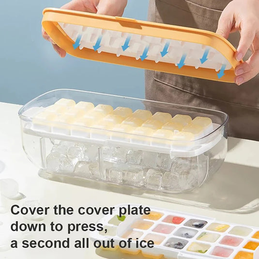 Press Type New Silicone Square Ice Mold Ice Cube Trays Lid Mold Storage Box Creative Tool Ice Cube Maker Cool Drinks Kitchen Bar