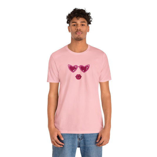 United by Love: Pink Heart Glasses Couple's Tee - Celebrate Valentine's Together