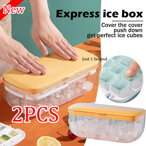 Press Type New Silicone Square Ice Mold Ice Cube Trays Lid Mold Storage Box Creative Tool Ice Cube Maker Cool Drinks Kitchen Bar