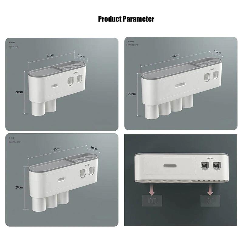 Load image into Gallery viewer, Magnetic Adsorption Toothbrush Holder Waterproof Storage Box 2/3/4 Cup Toothpaste Dispenser Wall Mounted Bathroom Accessories
