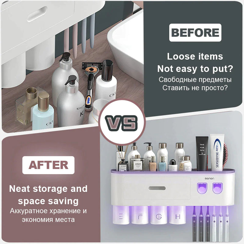 Load image into Gallery viewer, Magnetic Adsorption Toothbrush Holder Waterproof Storage Box 2/3/4 Cup Toothpaste Dispenser Wall Mounted Bathroom Accessories
