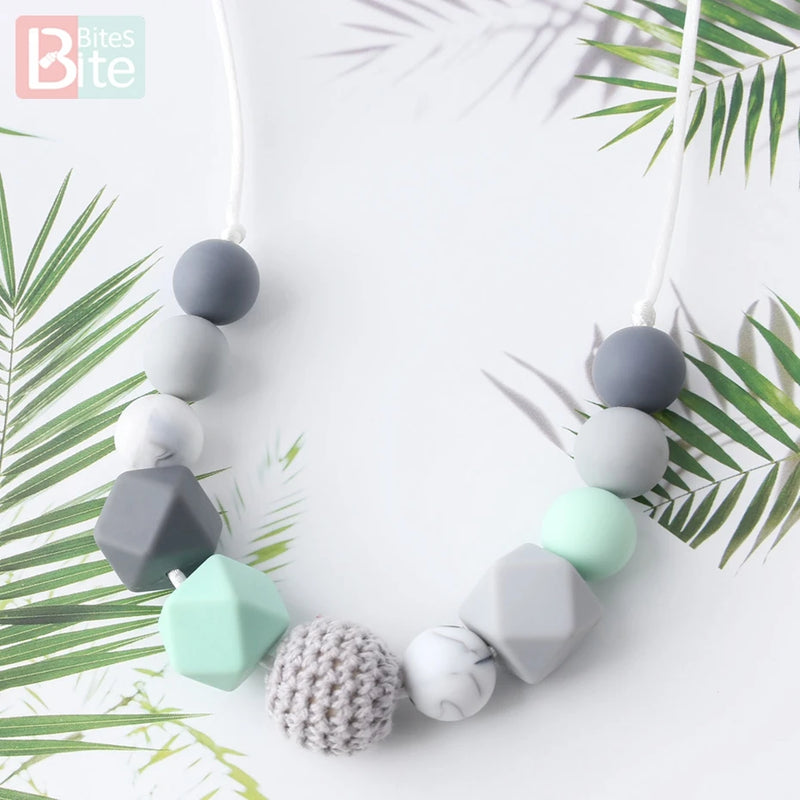 Load image into Gallery viewer, Bite Bites 1pcs Baby Teething Necklace Food Grade Silicone Beads Long Chain Baby Goods Silicone Bead Nurse Gift For Baby Teether
