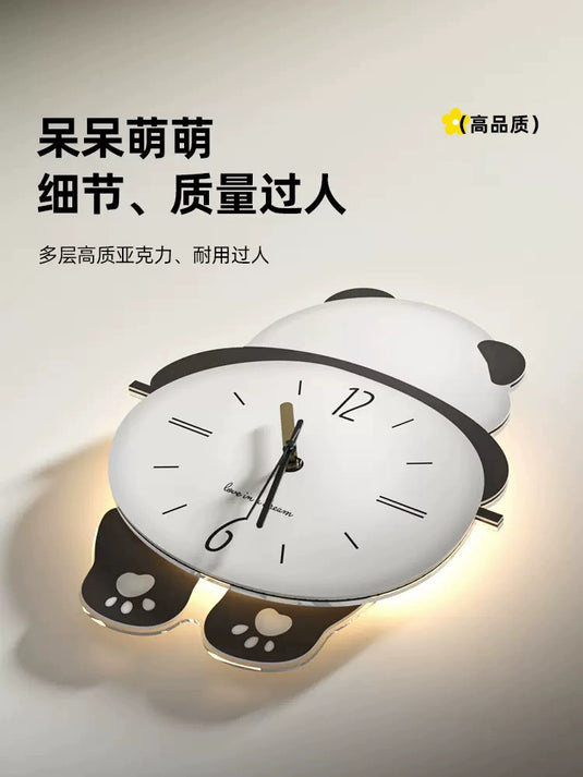 Meishida Panda Clock Wall Clock Living Room 2024 New Arrival Minimalist Elegant Internet Celebrity Home Hanging Wall Creative Clock Light