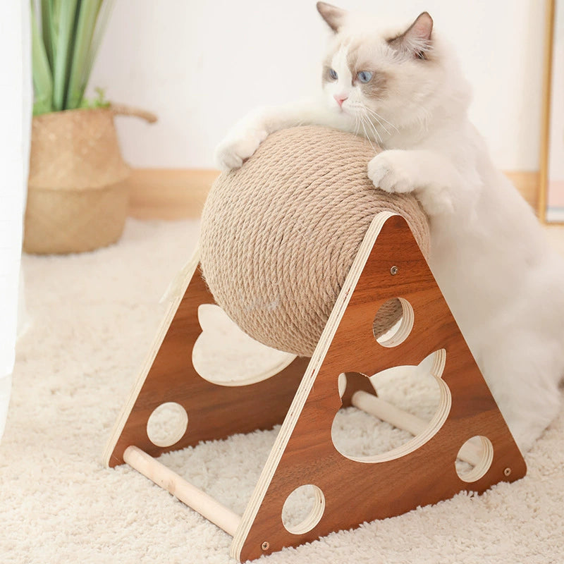 Load image into Gallery viewer, Cat Scratch Board Wooden Cat Grasping Ball Cat Grinding Claw Hand Wrapped Sisal Hemp Rope Cat Climbing Frame Scratching Pole Scratch-Resistant Cat Toy
