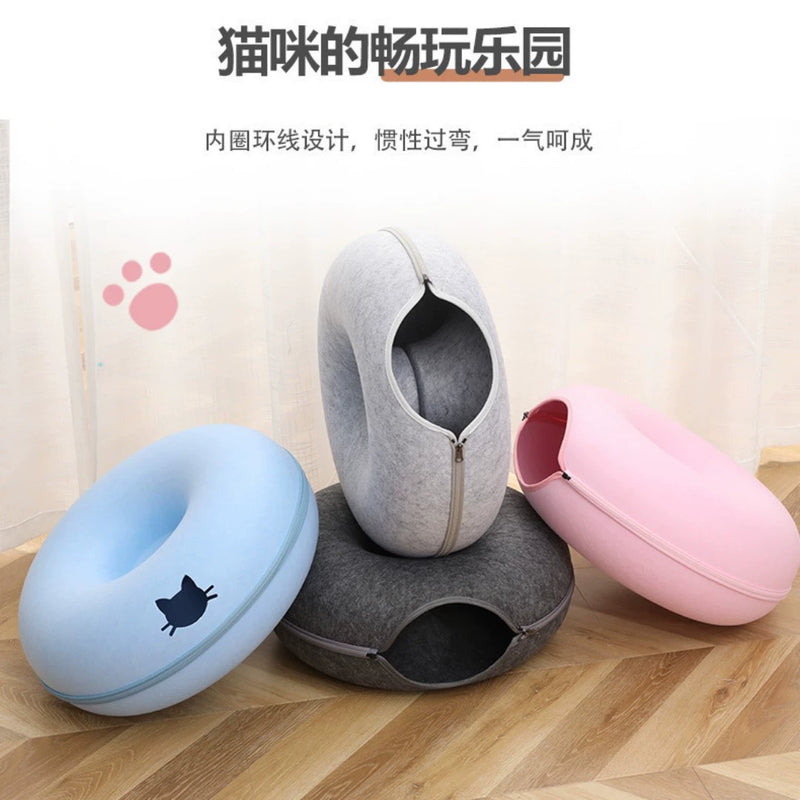 Load image into Gallery viewer, Internet Celebrity Donut Cat Nest All Year Round Neutral Winter Warm Tire Felt Cat Bed Tunnel Semi-Closed Cat Supplies
