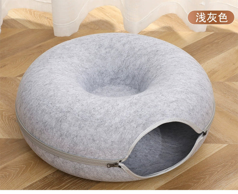 Load image into Gallery viewer, Internet Celebrity Donut Cat Nest All Year Round Neutral Winter Warm Tire Felt Cat Bed Tunnel Semi-Closed Cat Supplies
