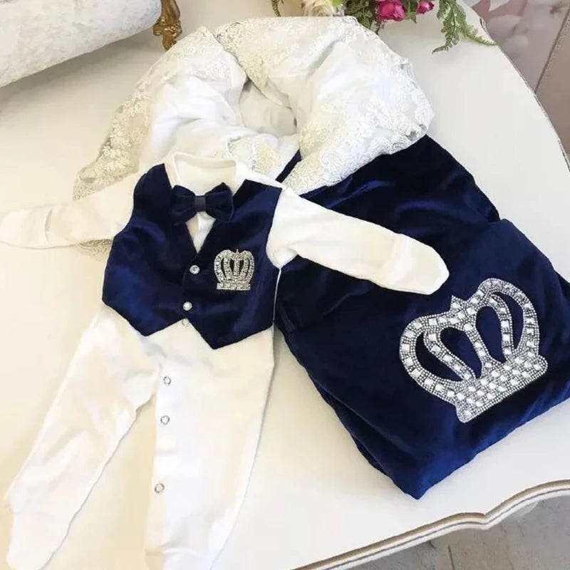 Load image into Gallery viewer, Velvet Newborn Baby Boy Outfits Blazer Vest Kids Clothing Cotton Infant Products Body Suit Shirt Pants Mittens Receiving Blanket
