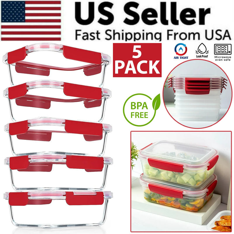 Load image into Gallery viewer, 5 Pack Stackable Food Storage Containers Airtight &amp; Leakproof Set Snap Lock Lids
