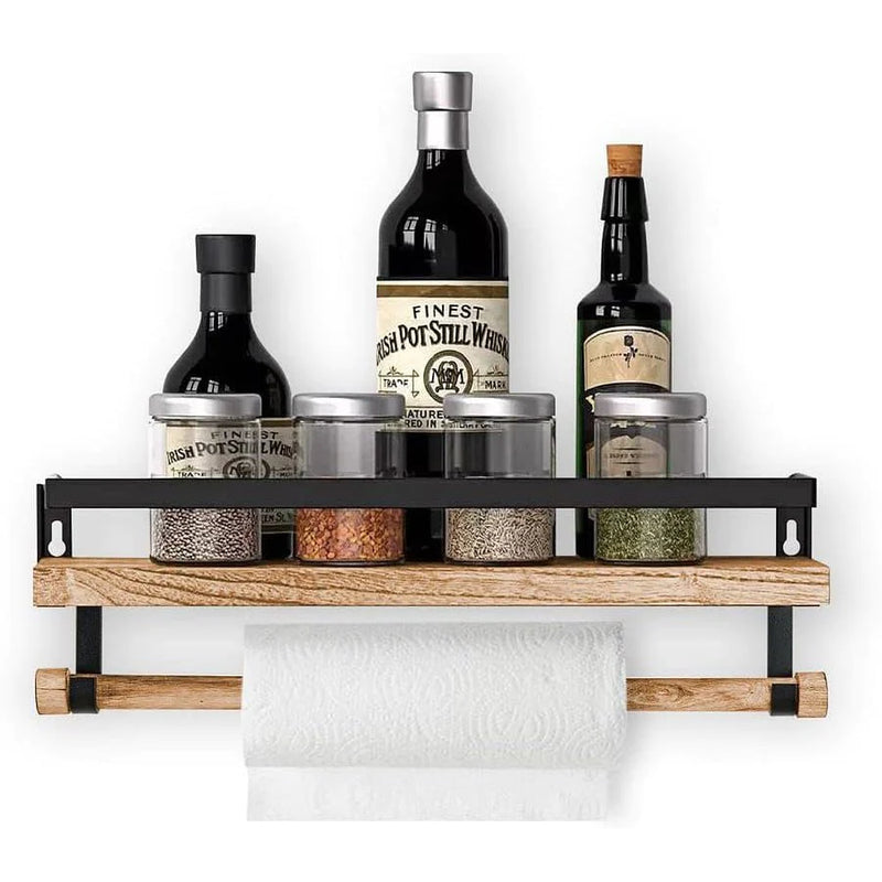 Load image into Gallery viewer, Rustic Wood Floating Shelf with Towel Rack - Perfect for Kitchen and Bathroom
