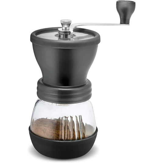 Manual Coffee Bean Grinder - Supreme Ceramic Mill, Stainless Steel Handle, Adjustable Grinding, and Detachable Glass Container with Airtight Cover