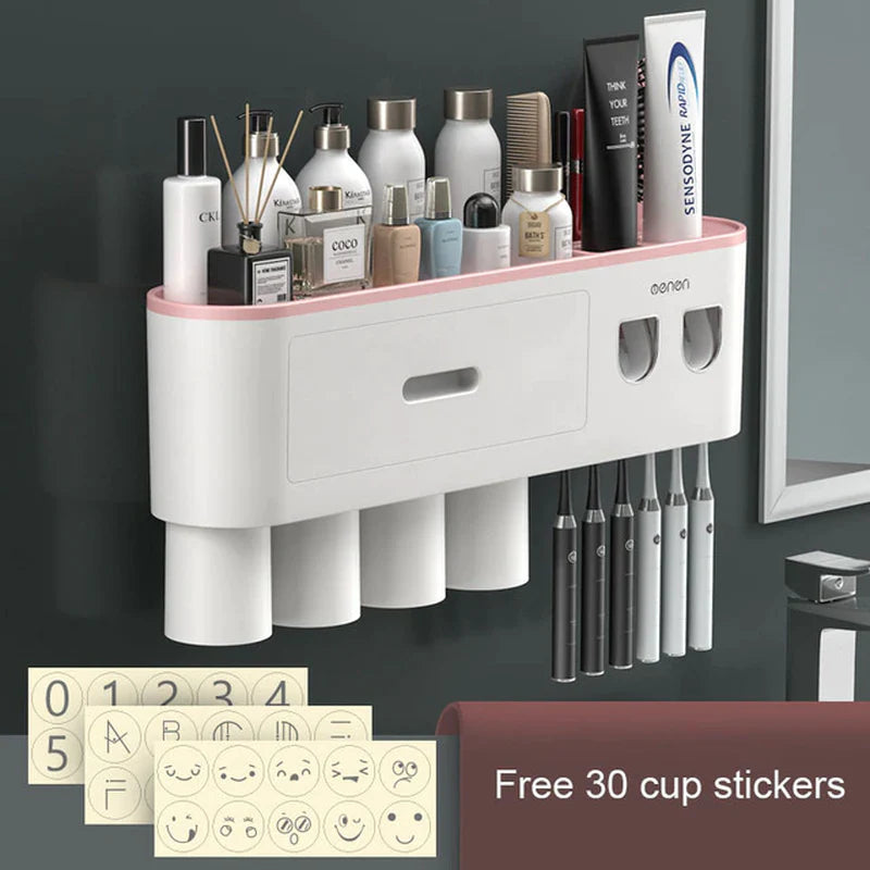 Load image into Gallery viewer, Magnetic Adsorption Toothbrush Holder Waterproof Storage Box 2/3/4 Cup Toothpaste Dispenser Wall Mounted Bathroom Accessories
