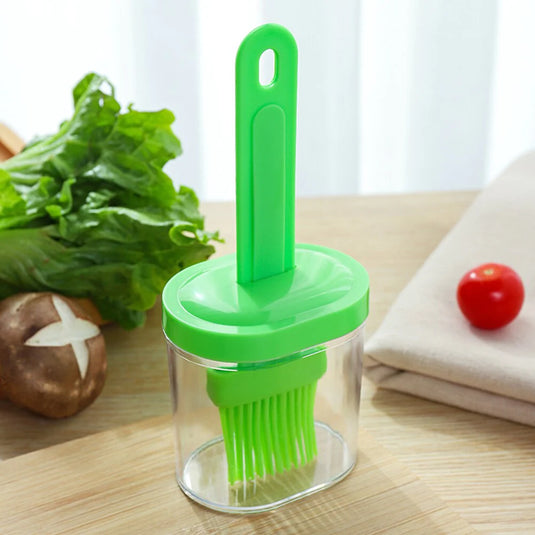 Kitchen High Temperature Resistant Silicone Oil Bottle Brush Integrated with Lid and Bottle Barbecue Baking Brush Oil Brush