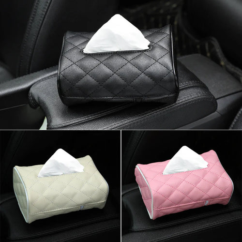 SHABELLA Plaid Pattern Microfiber Leather Car Hanging Tissue Holder