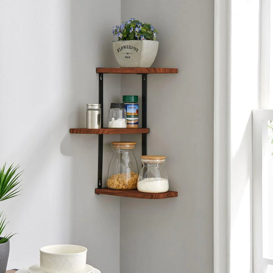 Floating Corner Shelf - Wood Wall Mounted Display Storage for Home Decor