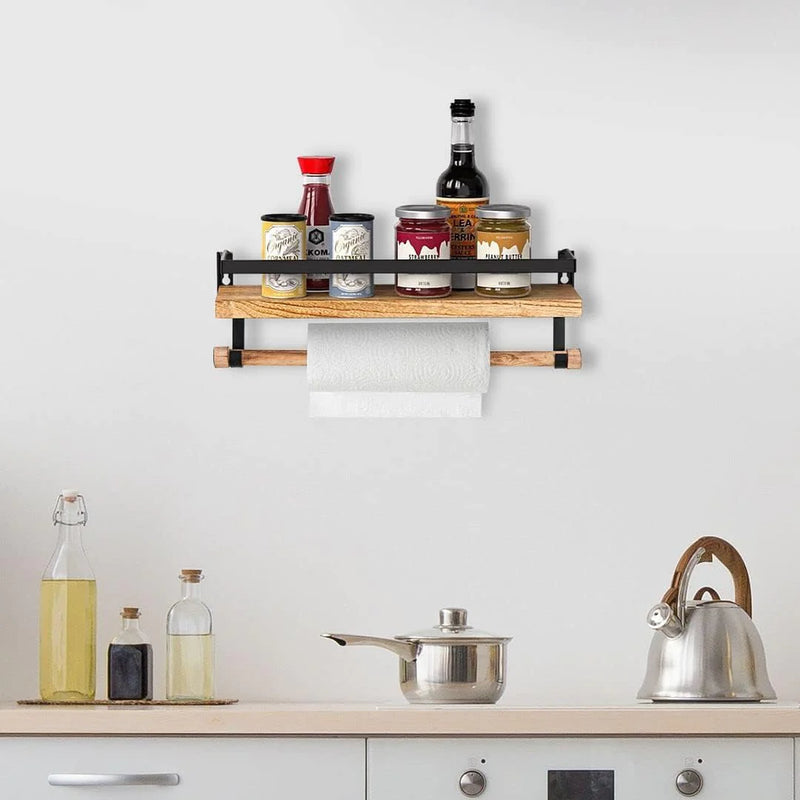 Load image into Gallery viewer, Rustic Wood Floating Shelf with Towel Rack - Perfect for Kitchen and Bathroom
